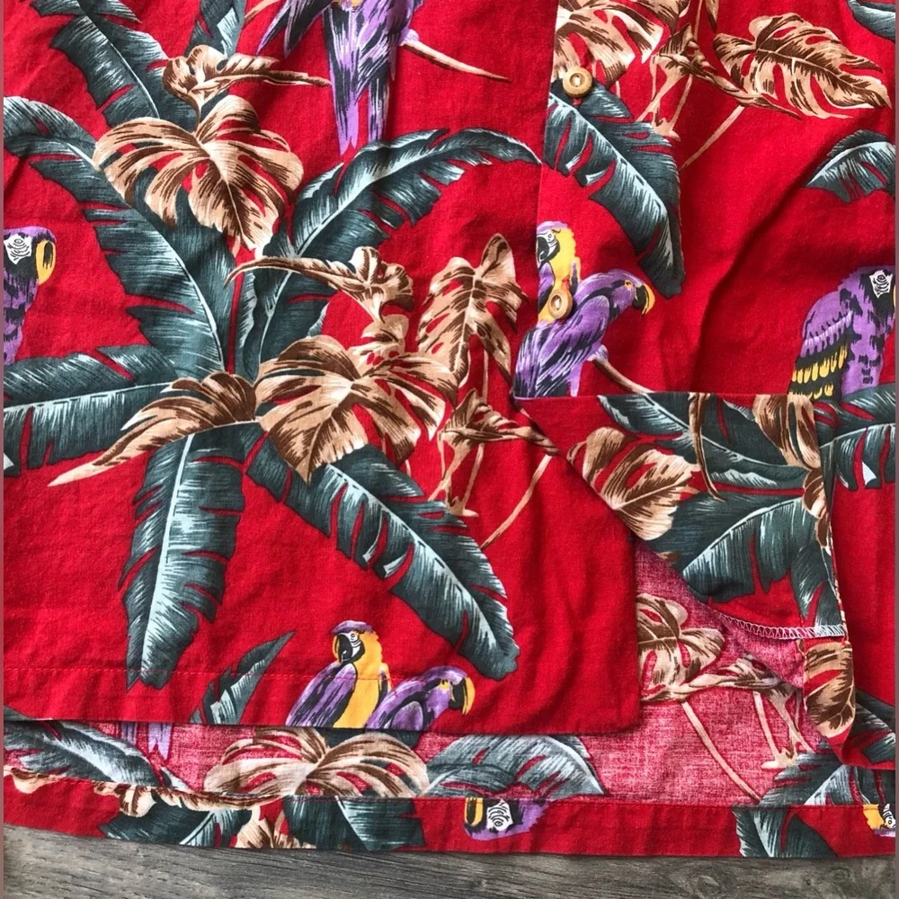 Red and Purple Casual Button Down Shirt with Tropical Print - Picture 6 of 9